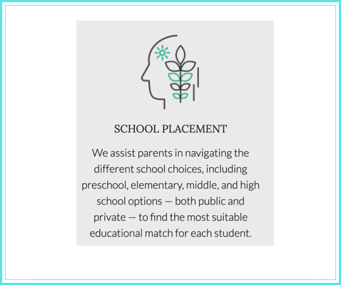 We assist parents in navigating the different school choices, including preschool, elementary, middle, and high school options.