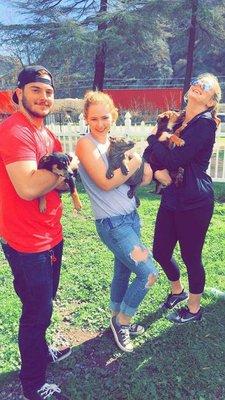 Jordan Boom (center) with fellow CSSB students with a few of our puppies at the AnP Rescue Ranch in Devore, CA.