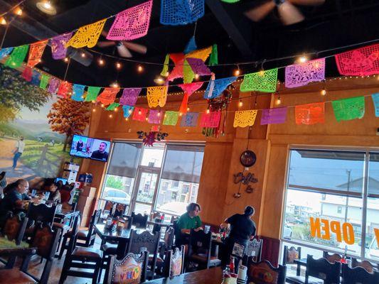 Here is the inside of the restaurant. Here's the colorful placemats. They're so pretty. Also, more of the inside of the restaurant.