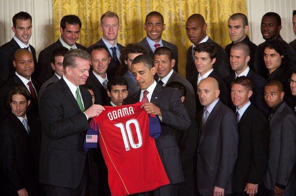 Former President Barack Obama with the 2009 MLS Cup Champions, Real Salt Lake.