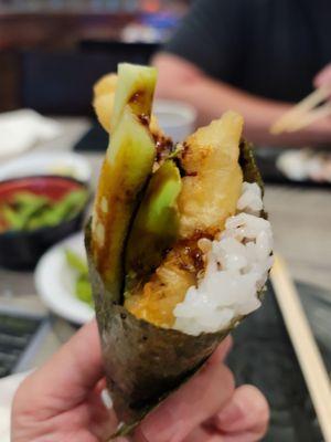 Shrimp tempura hand roll