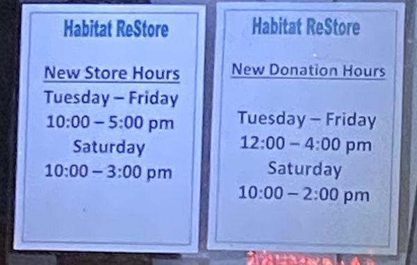 Restore Thrift Store-new hours