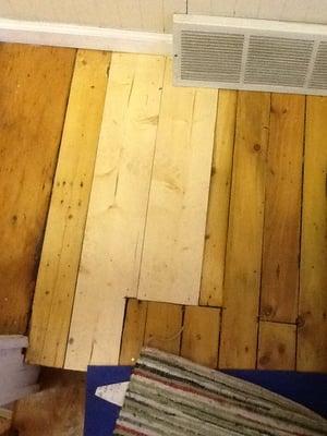 Floor caved in from dry rot and they replaced it with some junk lumber that doesn't match