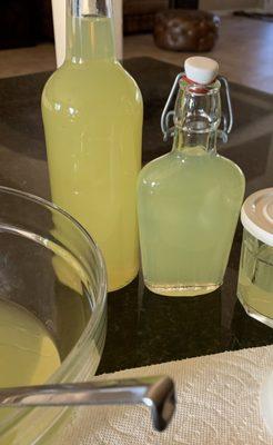 The finished product- homemade limoncello.