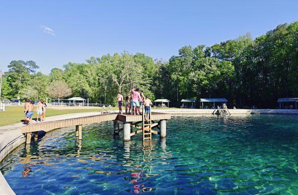 The platform for jumping off (not gonna say diving because not a proper dive platform) on a nice spring day.