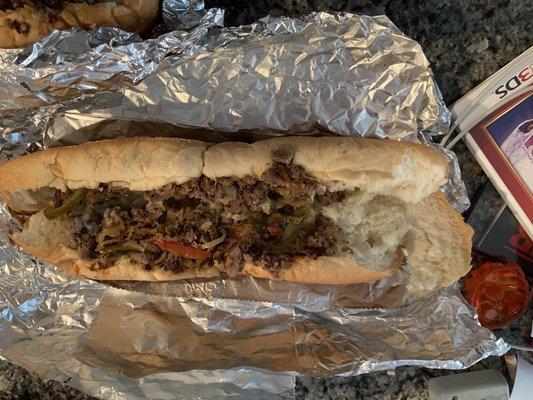 1/3 of the roll no meat, all 3 of my cheesesteaks looked this way