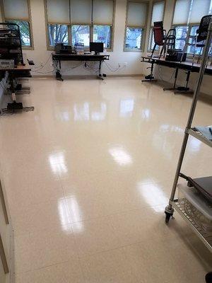 Computer Classroom in a senior citizen center. VCT waxed using 25% solids