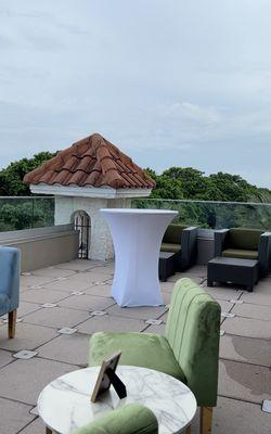 4th Floor Terrace with rented lounge furniture from Stella Rose Event Rentals