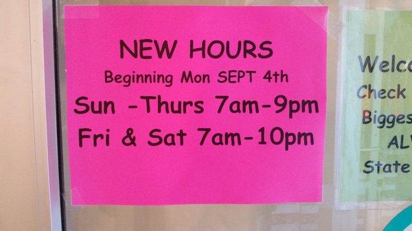 New hours for Barney's, as of this month.