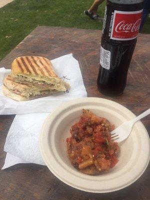 Caponata salad and Cubano panini