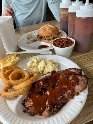 Brisket platter and BBQ chicken platter