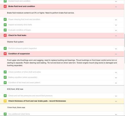 An excerpt from one of our comprehensive digital vehicle inspections