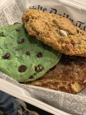 Mint Choc Chip, Monster & Snickerdoodle Cookies