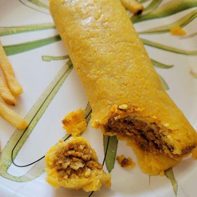 tamale and french fries to go