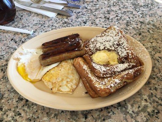 French toast with eggs and sausage