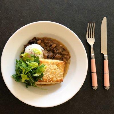 Our Savory House-made Biscuit with mushroom gravy and a poached egg.