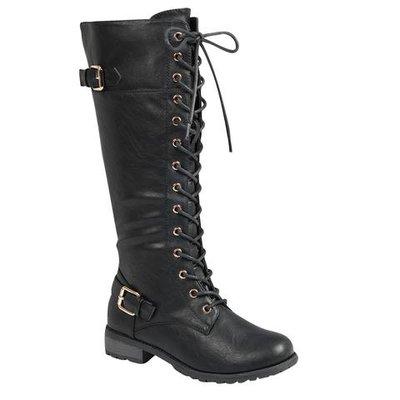 MANGO-27 WOMEN'S LACE UP BUCKLE STRAP CHUNKY LOW HEEL COMBAT KNEE HIGH BOOTS -Black or Brown - $49.99