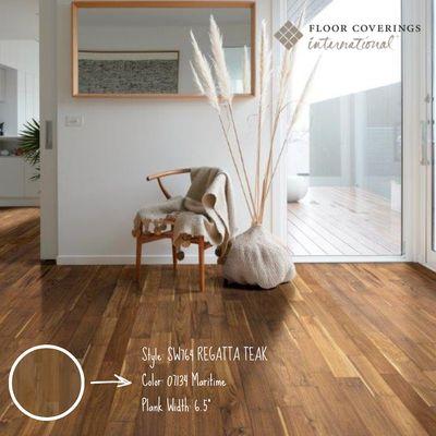 Floor Coverings International. Floor Installer. Regatta Teak floor. Living room floor installer. Luxury Vinyl Plank. LVP floor