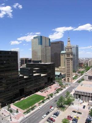 Skyline Park and D&F Clocktower in Downtown Denver