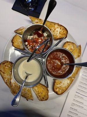 Luna's garlic  bread  with Alfredo, bruschetta & marinara sauce