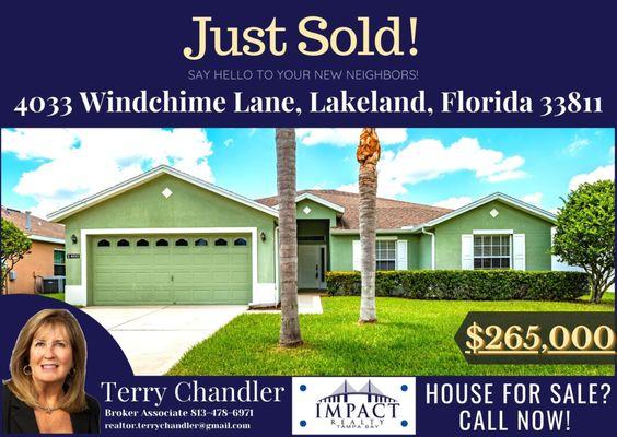 ANOTHER PROPERTY SOLD!!  4033 Windchime Lane, Lakeland, Fl 33811  for $265,000