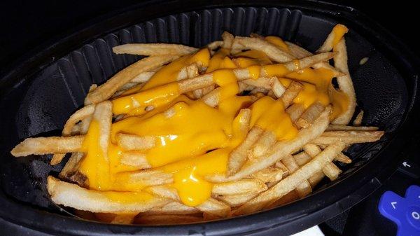 Takeout side of cheese fries.