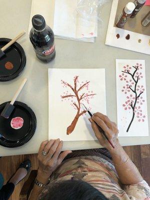 Cherry Blossom painting activity.