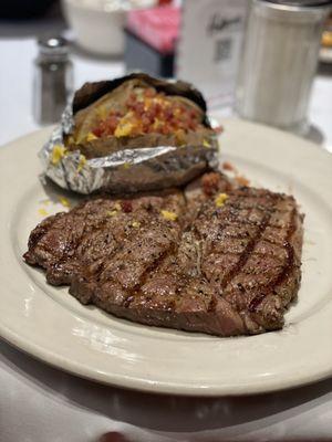 12oz Sirloin Steak, cooked to order. Loaded Baked Potato as side