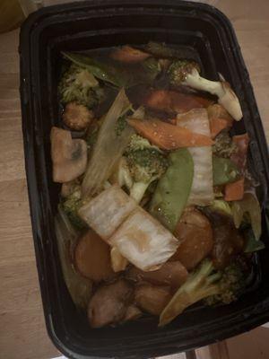 Good mix of veggies but a little too much stir fry sauce.