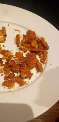 The crisp from shrimp my guest couldn't eat,  they were over fried.