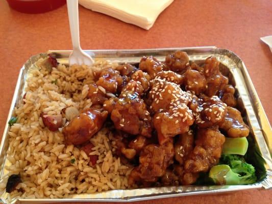 Sesame Chicken with fried rice.