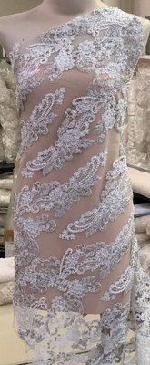 White Beaded Bridal Fabric