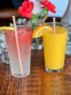 Fresh Orange Juice and Housemade strawberry lemonade