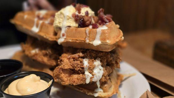 Chicken and waffle sandwich