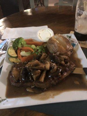 Steak Marsala, veggies, & potato. Yum