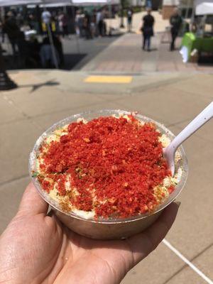 Corn in a cup with Flamin' Hot Cheetos!