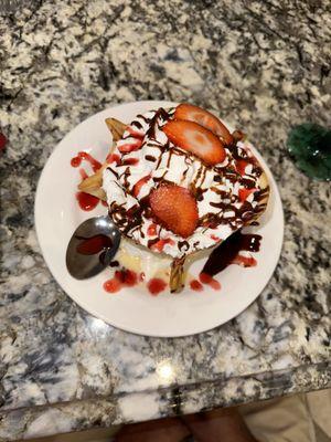 The Fried Ice Cream was drizzled with strawberry and chocolate syrup and was a delightful way to end the meal.