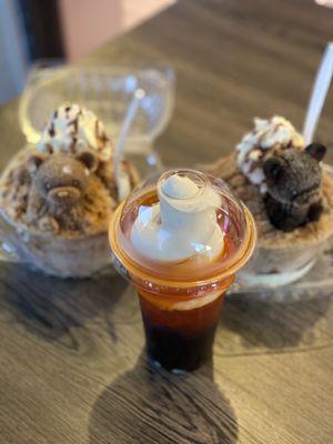 Coffee Snow, Thai Milk Tea Float with Boba and Vanilla Ice Cream, Coffee Snow with Vanilla Ice Cream