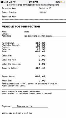 The out of pocket repair price because James failed to resolve the issue.