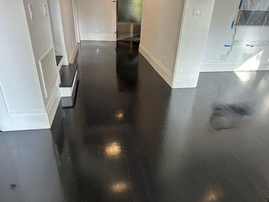 Solid maple stained true black 3 coats of Bona traffic HD. Piedmont ca.