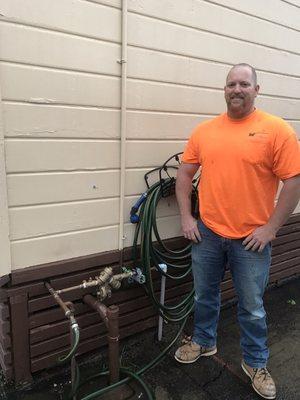 Adam volunteered to install a Backflow at Gage Elementary Garden.  Now all the fruits and veggies have clean water for the kids to enjoy.