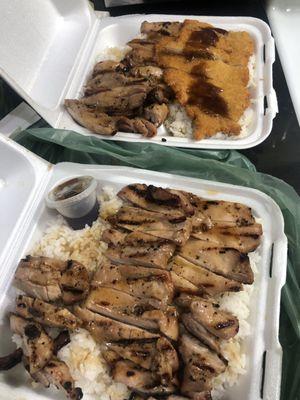 Large portions of rice and Chicken Teriyaki and combo chicken & Chicken Katsu (White Meat)