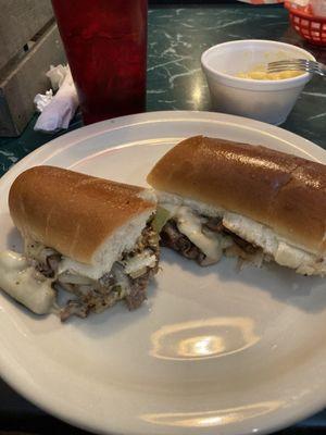 Philly Steak & Cheese Sub Basket with Mac n cheese.