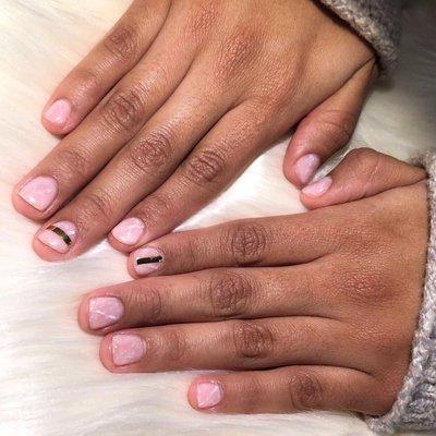 Rose quartz gel nail art manicure