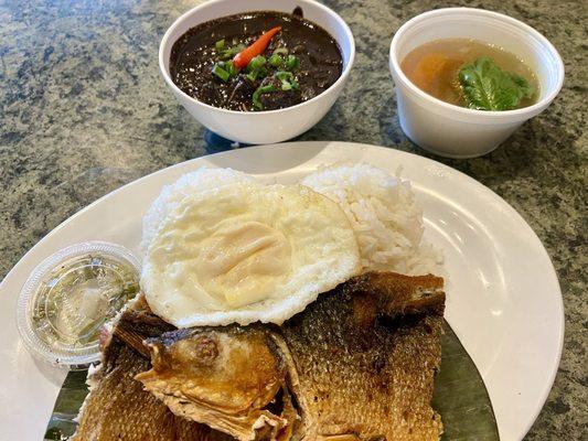 Daing bangus plate ($13). Dinuguan ($5.50). Good food and very affordable.