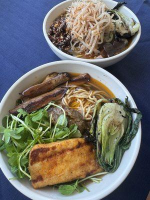 XO ramen (bottom) and Spicy Mushroom (top)