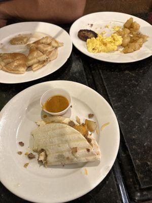 Essence breakfast plate, and breakfast taco.