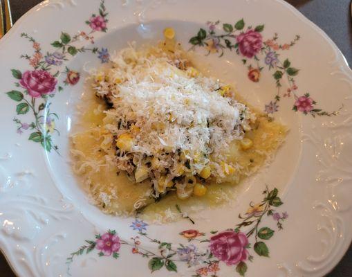 2nd course option - housemade ravioli, fresh corn, pancetta, parmesan