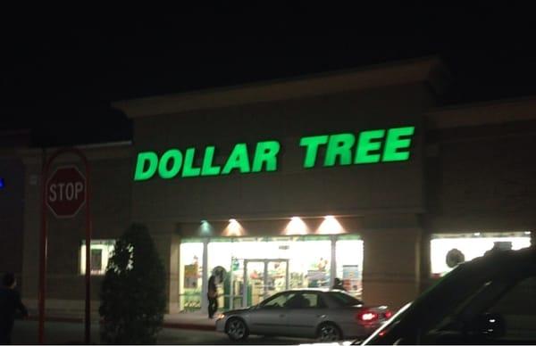 Storefront at night.