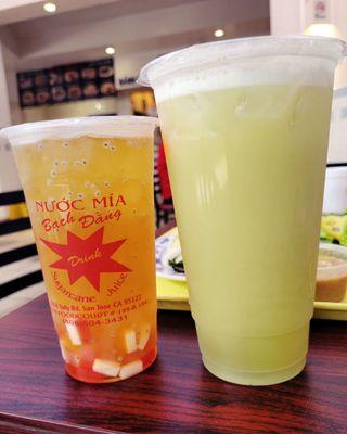 Passionfruit Jasmine Tea (2 stars) and Sugarcane Juice (3 stars)